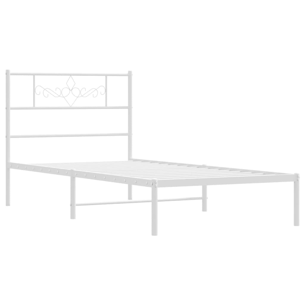 Metal Bed Frame without Mattress with Headboard White 75x190cm