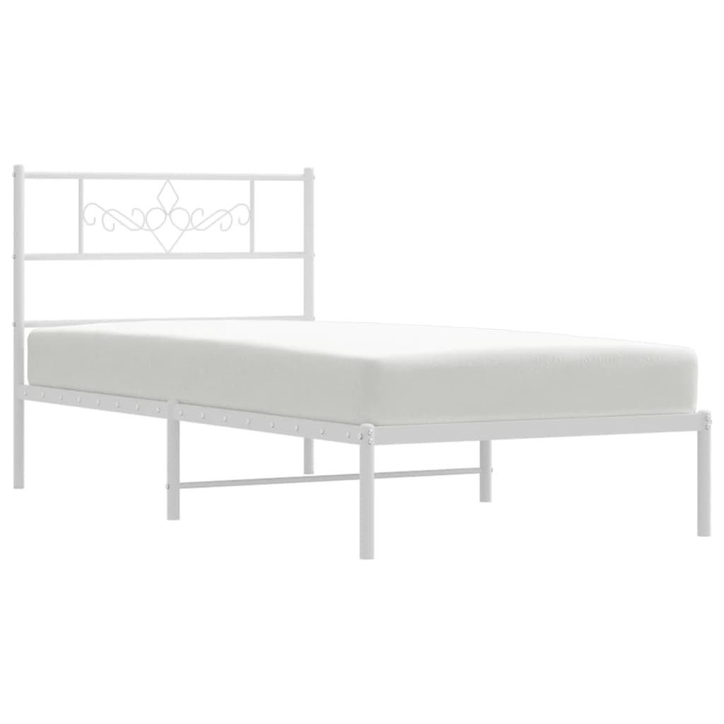 Metal Bed Frame without Mattress with Headboard White 75x190cm