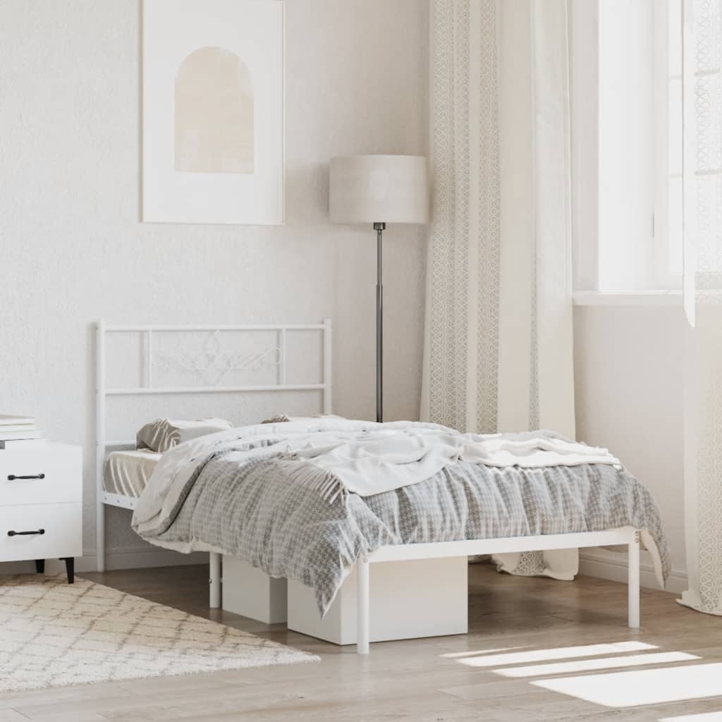 Metal Bed Frame without Mattress with Headboard White 80x200cm