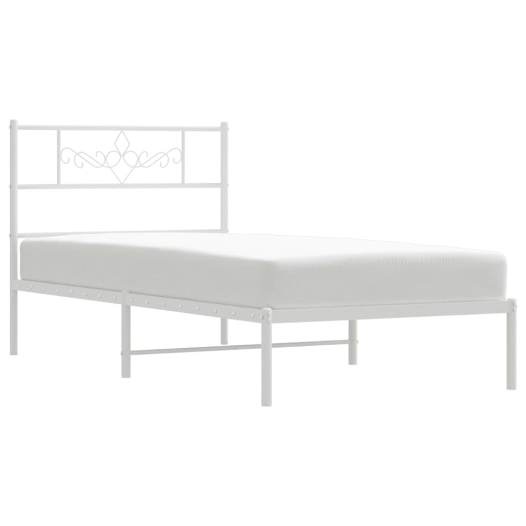 Metal Bed Frame without Mattress with Headboard White 100x200cm