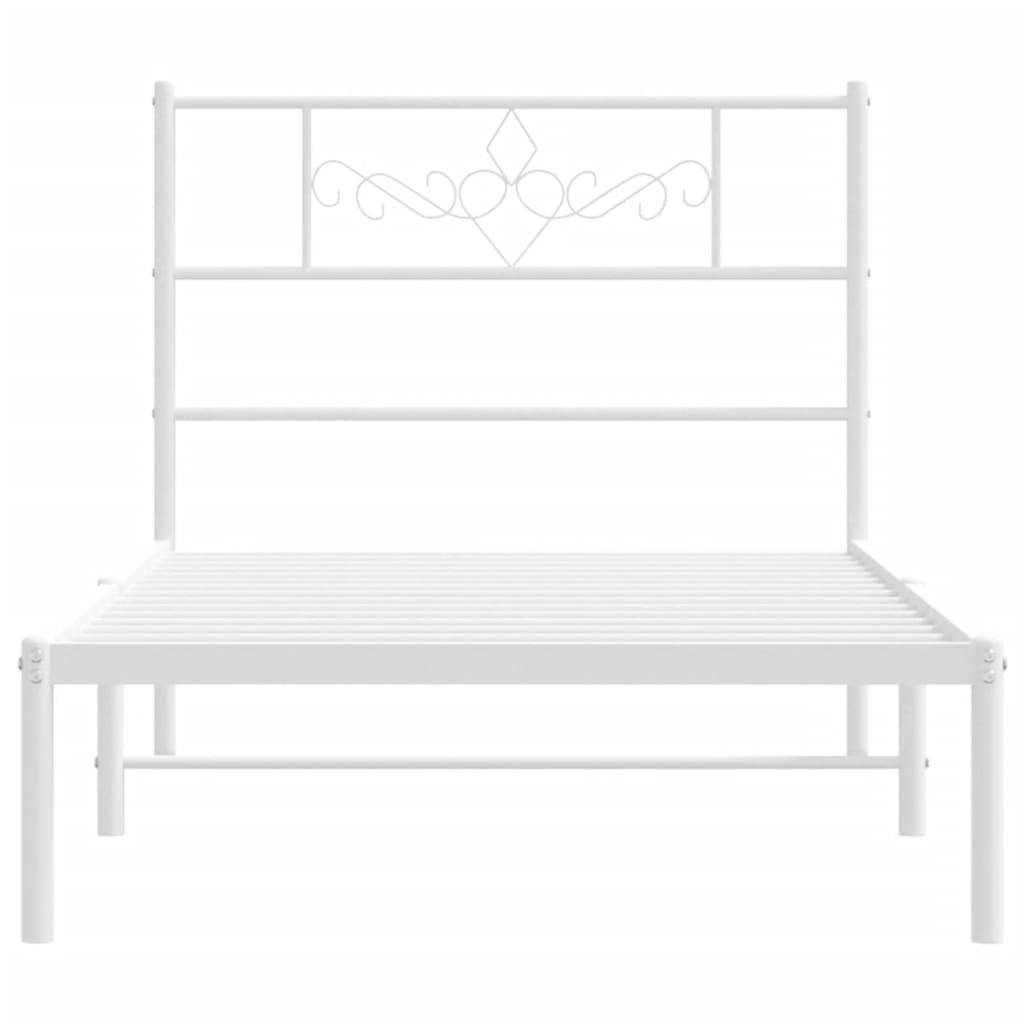 Metal Bed Frame without Mattress with Headboard White 100x200cm