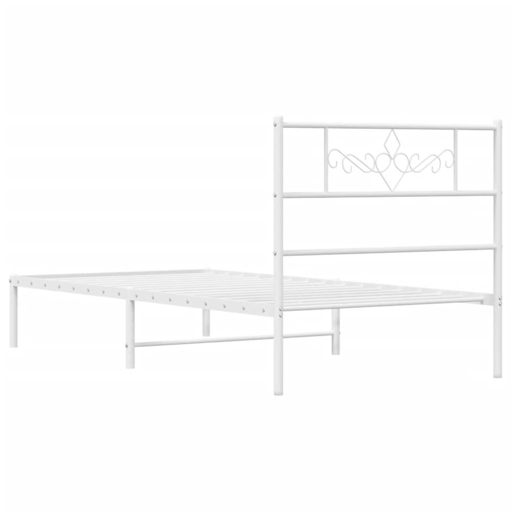 Metal Bed Frame without Mattress with Headboard White 100x200cm