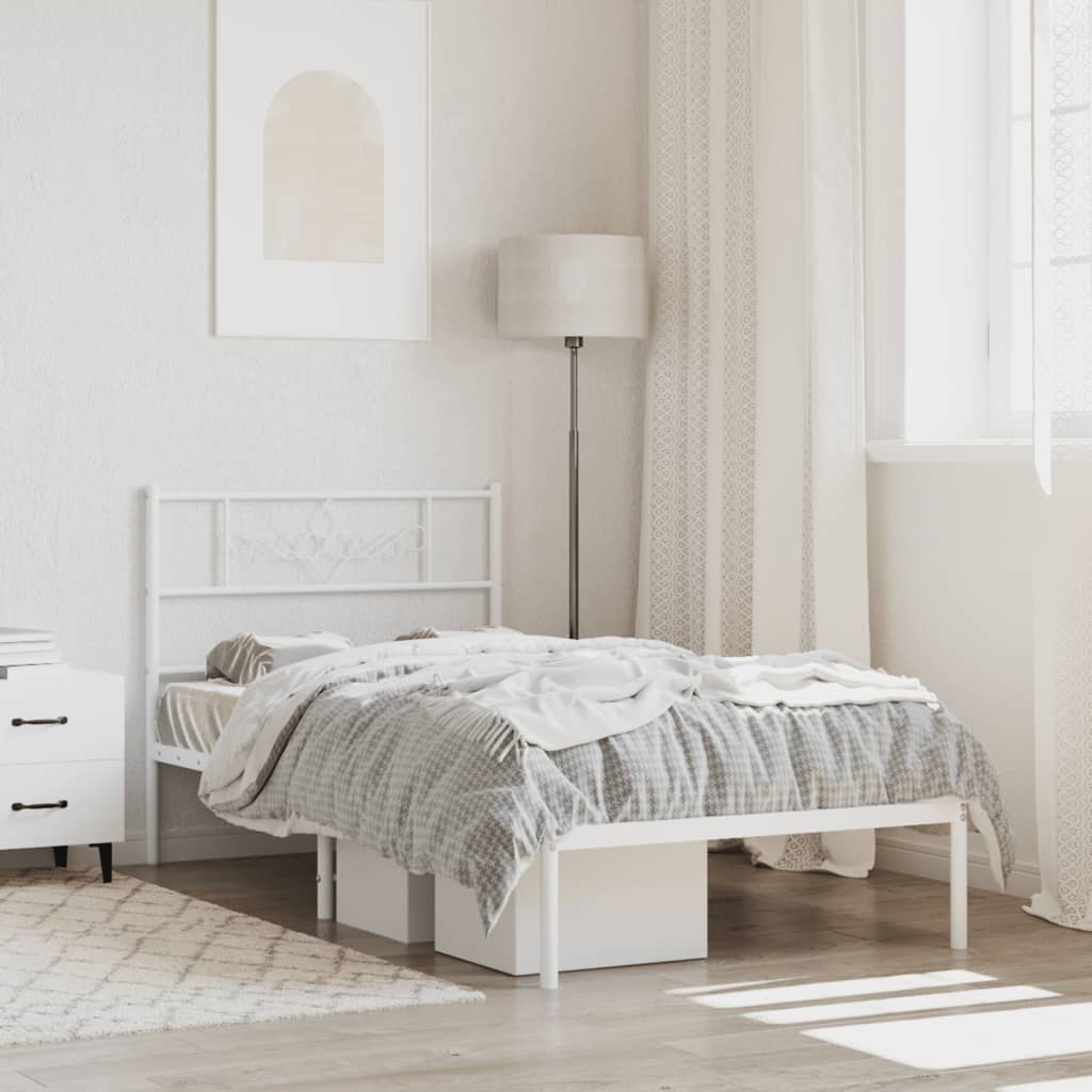 Metal Bed Frame without Mattress with Headboard White 100x200cm