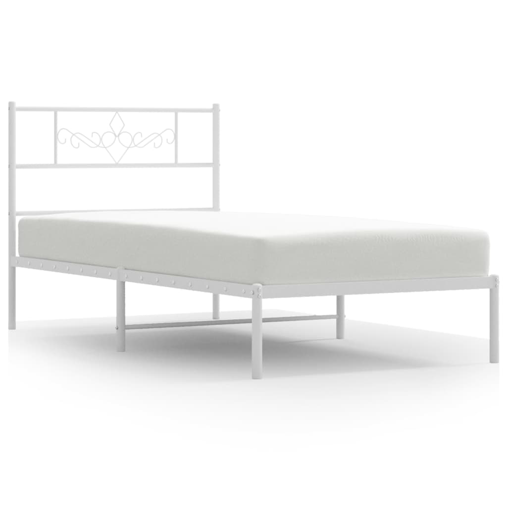 Metal Bed Frame without Mattress with Headboard White 107x203cm
