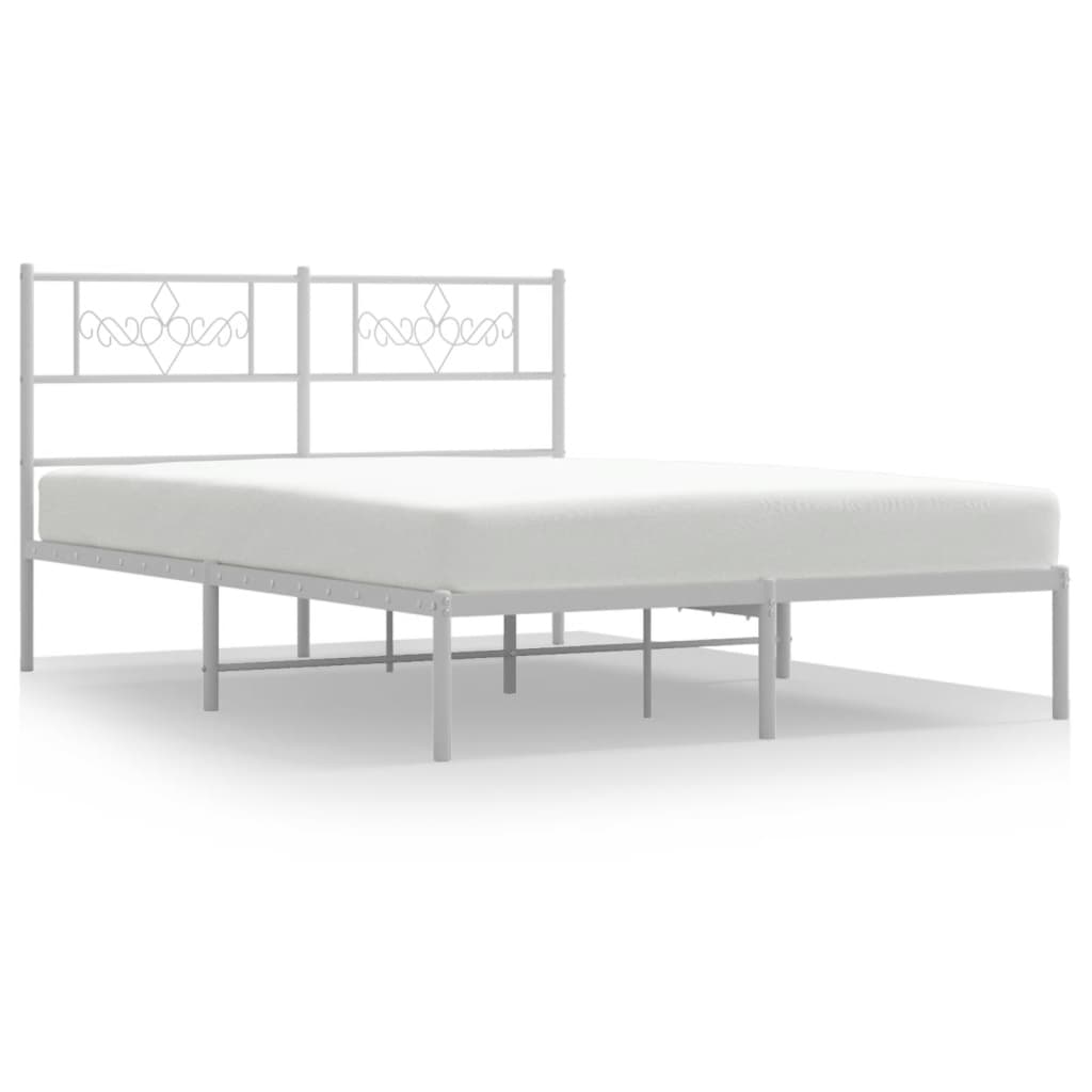 Metal Bed Frame without Mattress with Headboard White 120x190cm