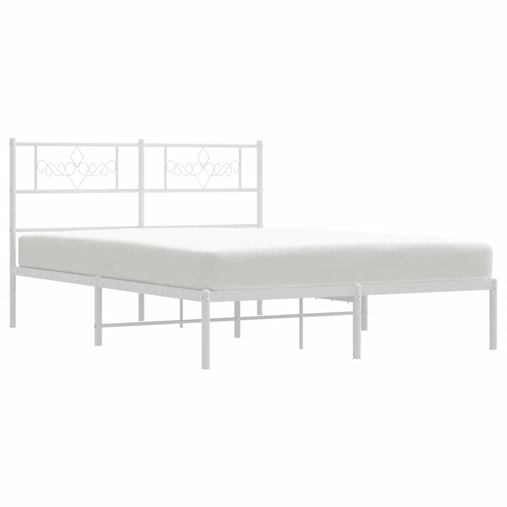 Metal Bed Frame without Mattress with Headboard White 135x190cm