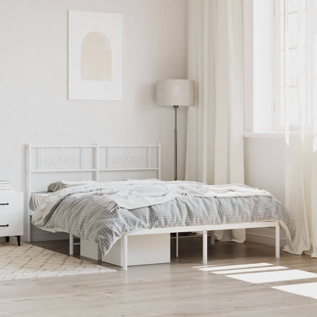 Metal Bed Frame without Mattress with Headboard White 140x200cm