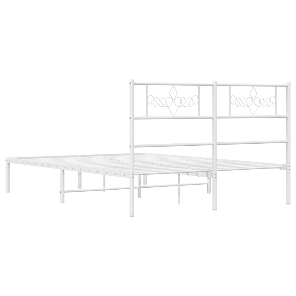 Metal Bed Frame without Mattress with Headboard White 150x200cm