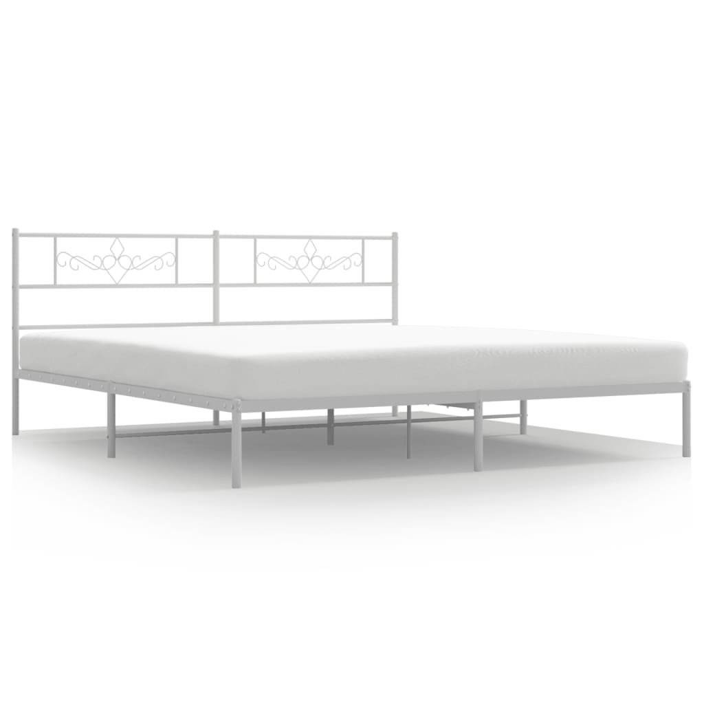 Metal Bed Frame without Mattress with Headboard White 180x200cm
