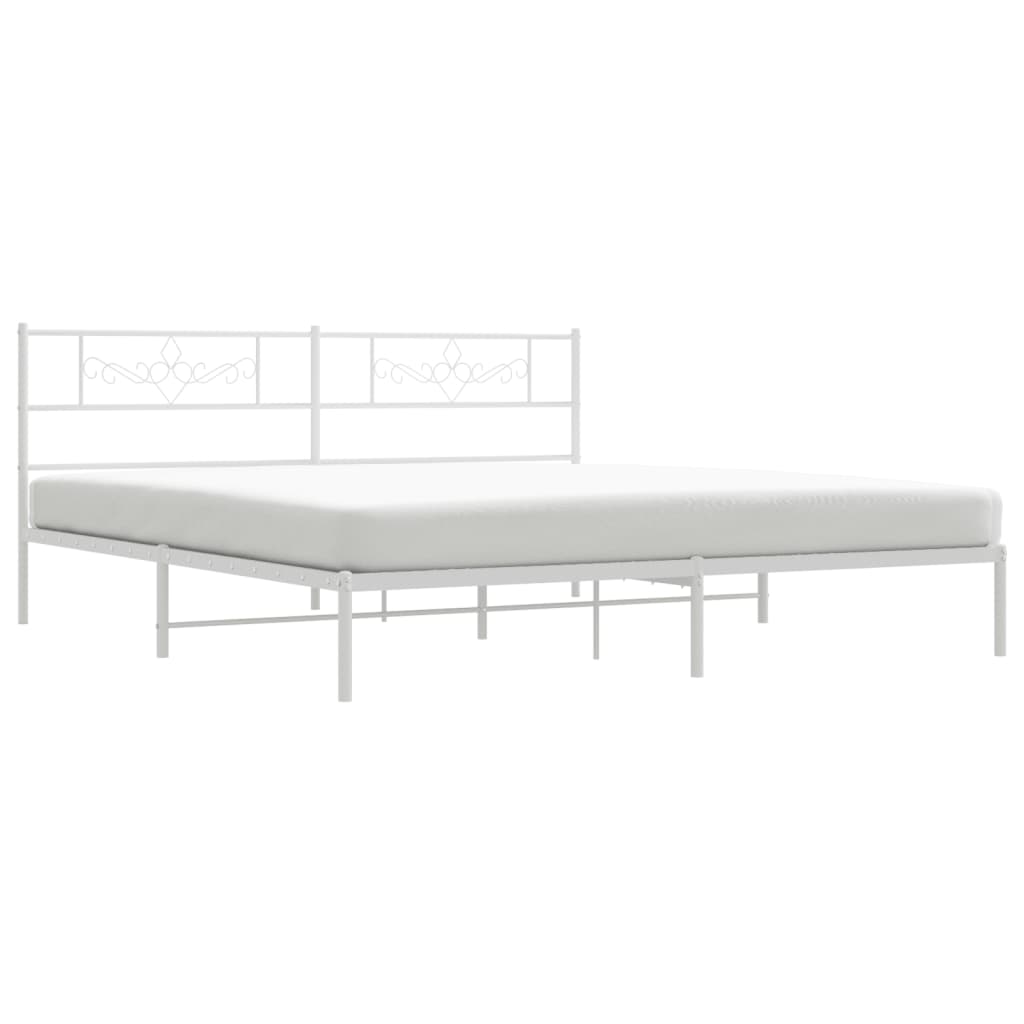 Metal Bed Frame without Mattress with Headboard White 180x200cm