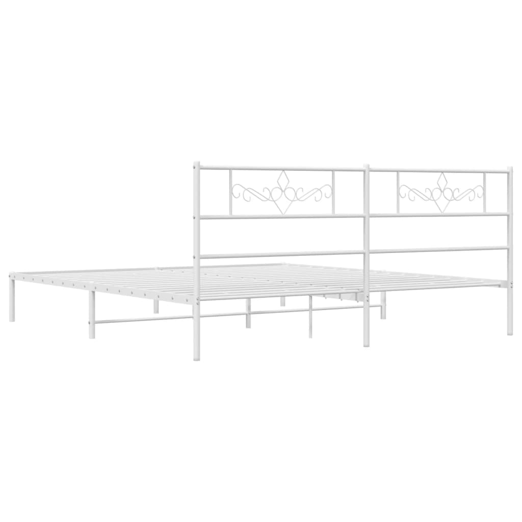 Metal Bed Frame without Mattress with Headboard White 180x200cm