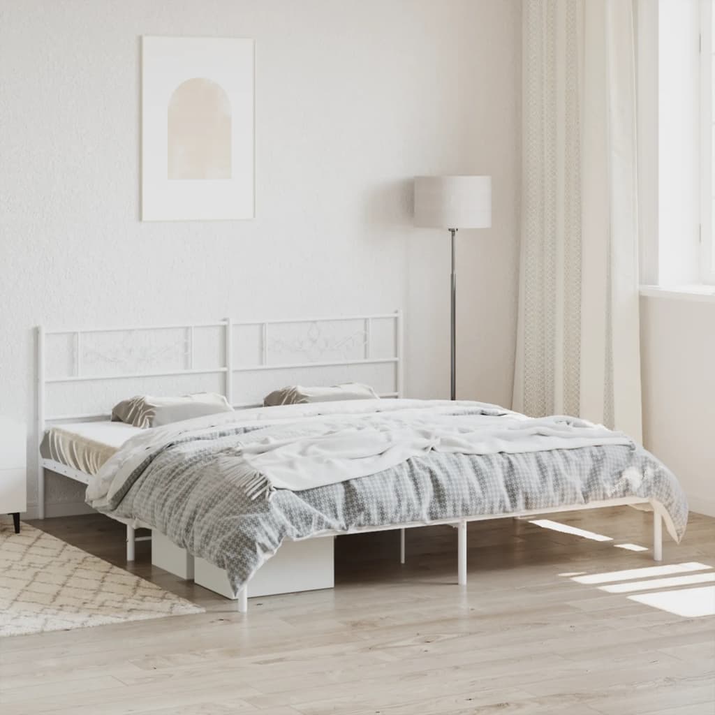 Metal Bed Frame without Mattress with Headboard White 180x200cm