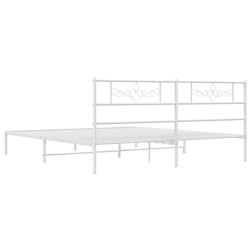 Metal Bed Frame without Mattress with Headboard White 183x213cm