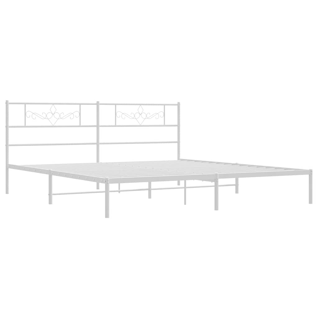 Metal Bed Frame without Mattress with Headboard White 193x203cm