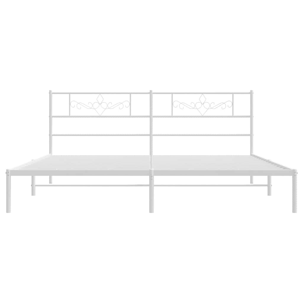 Metal Bed Frame without Mattress with Headboard White 193x203cm