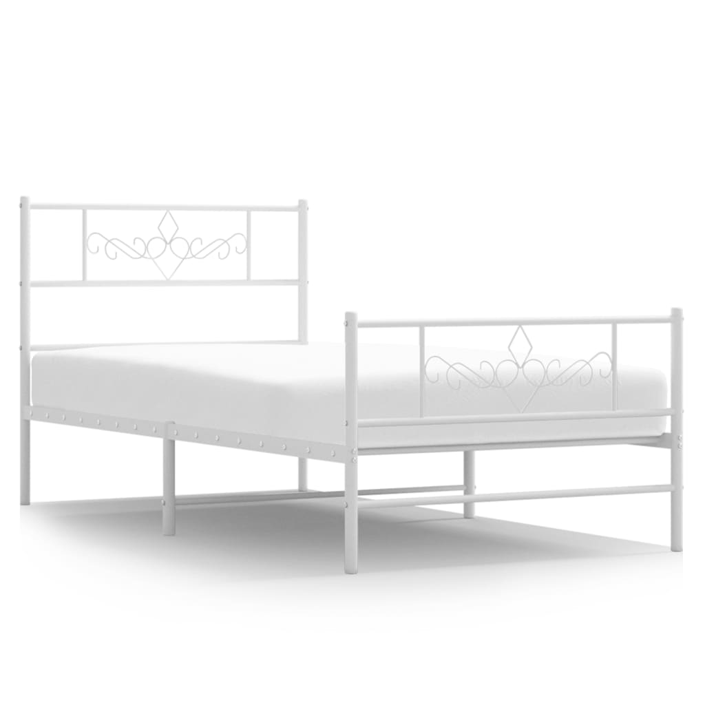 Metal Bed Frame without Mattress with Footboard White 75x190cm