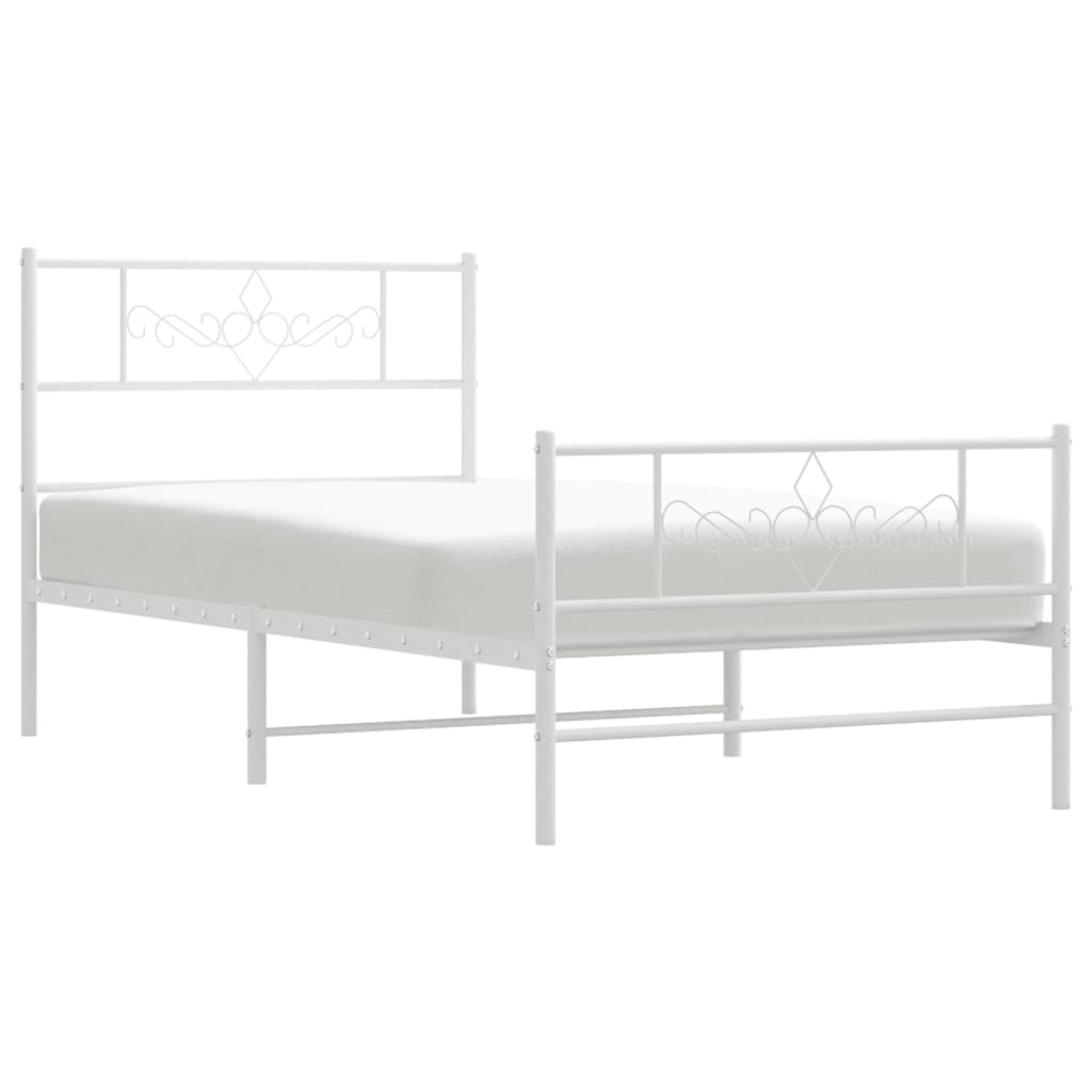 Metal Bed Frame without Mattress with Footboard White 75x190cm