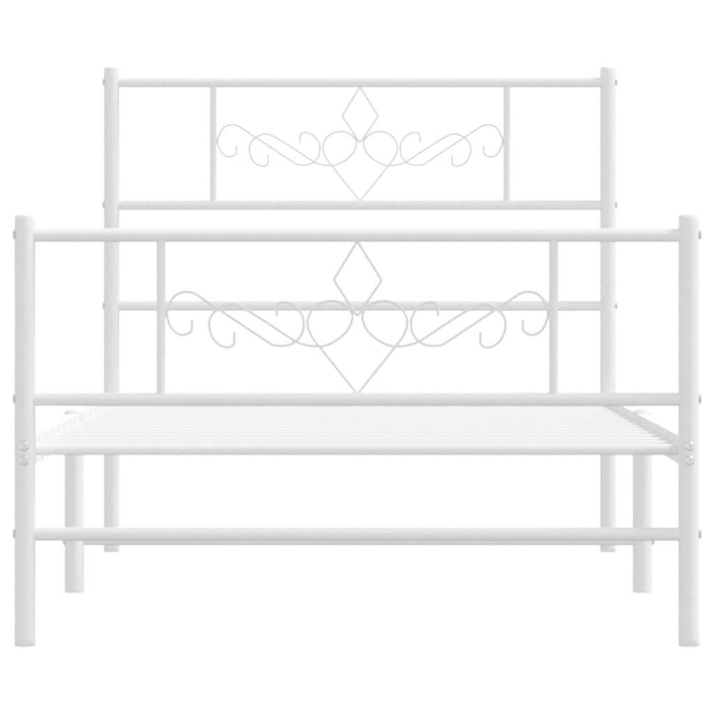 Metal Bed Frame without Mattress with Footboard White 75x190cm