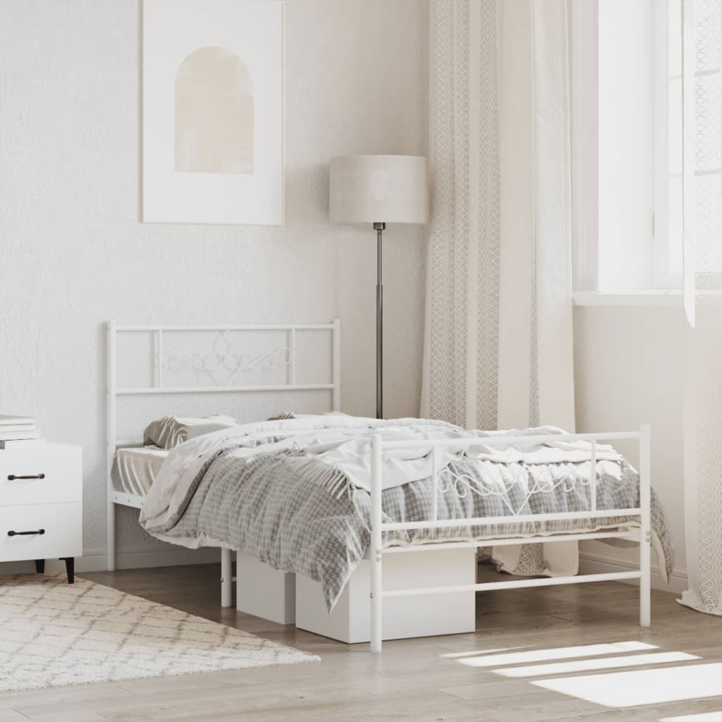 Metal Bed Frame without Mattress with Footboard White 75x190cm
