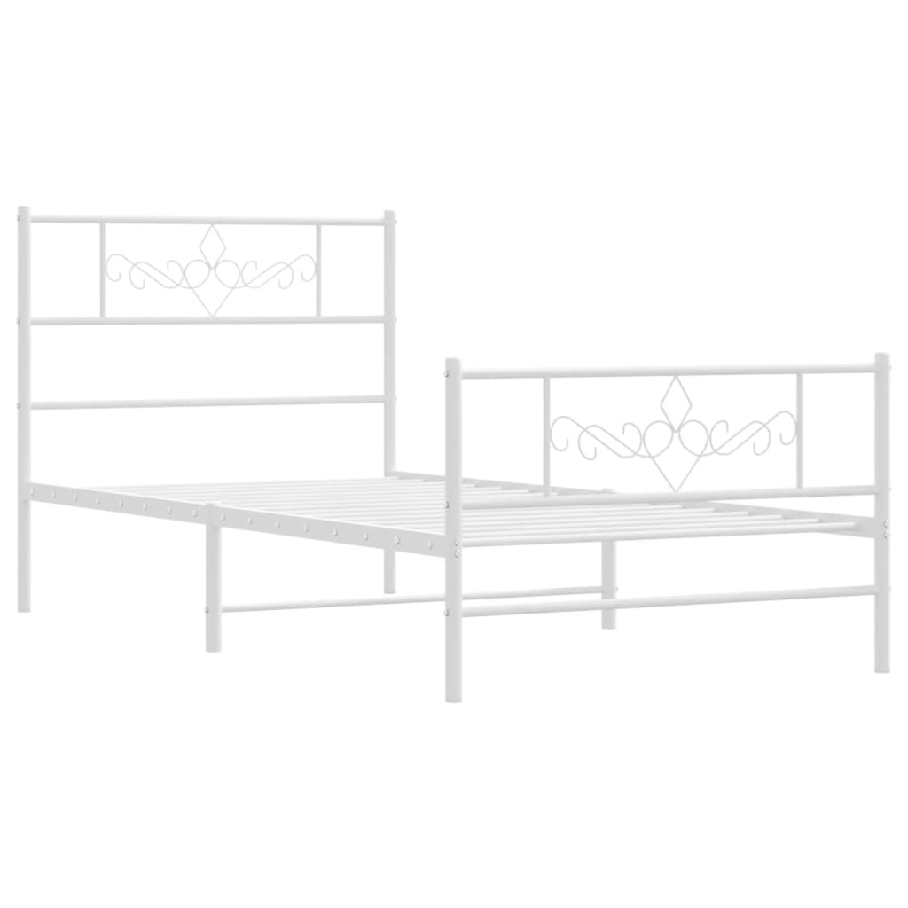 Metal Bed Frame without Mattress with Footboard White 100x190cm