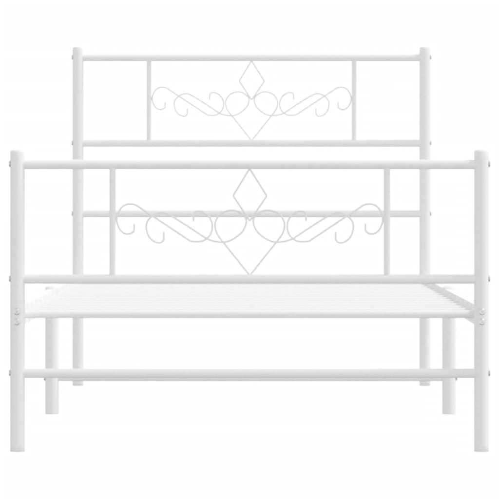 Metal Bed Frame without Mattress with Footboard White 100x190cm