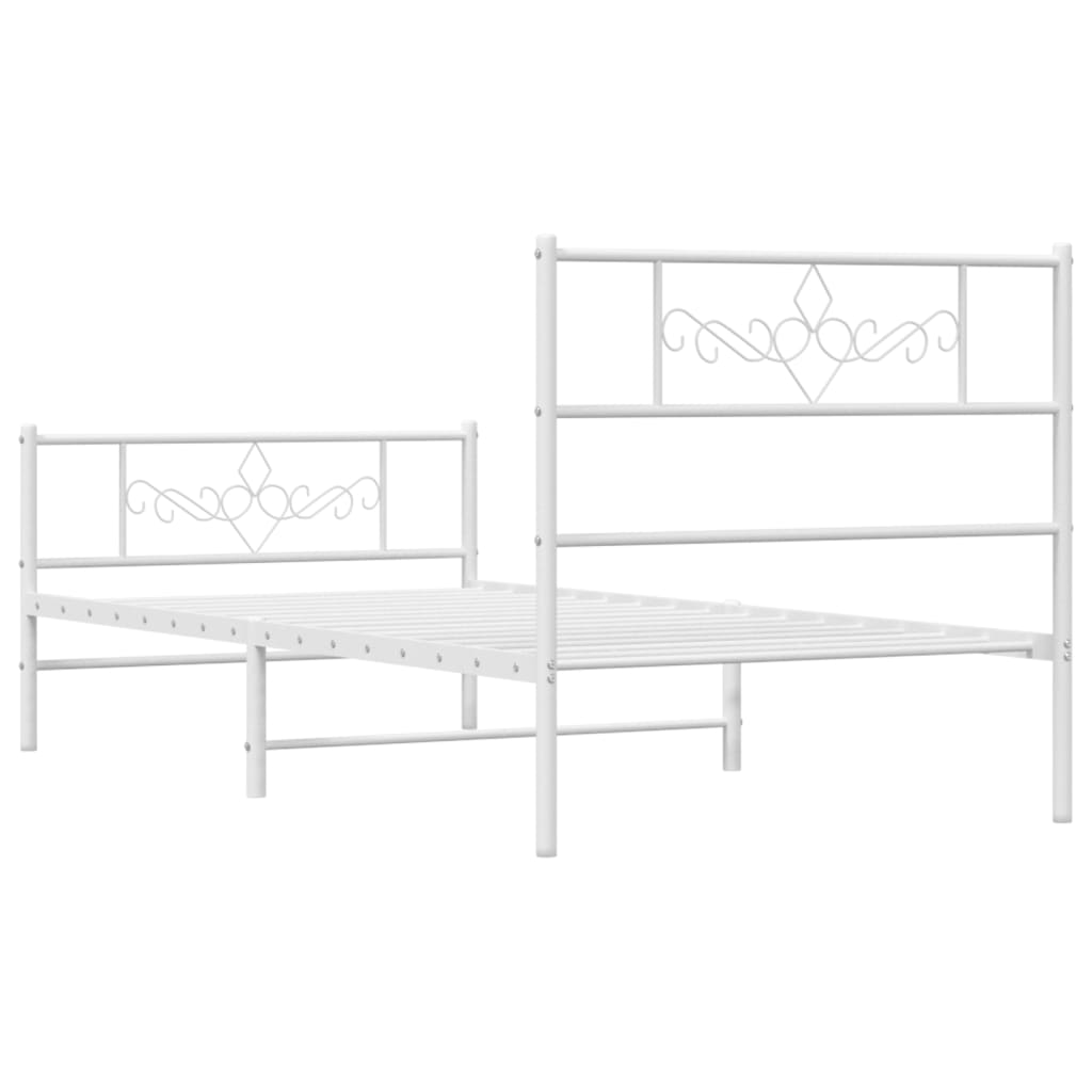 Metal Bed Frame without Mattress with Footboard White 100x190cm