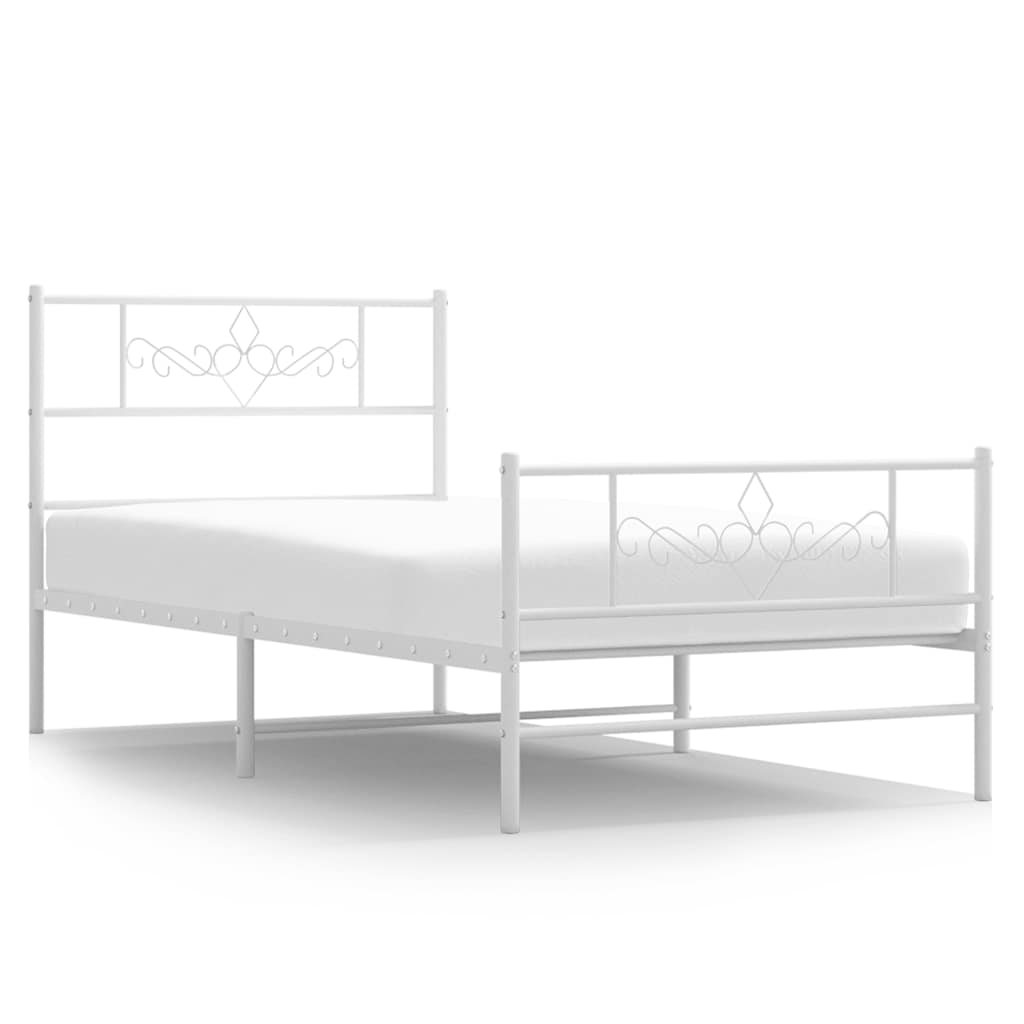 Metal Bed Frame without Mattress with Footboard White 100x200cm