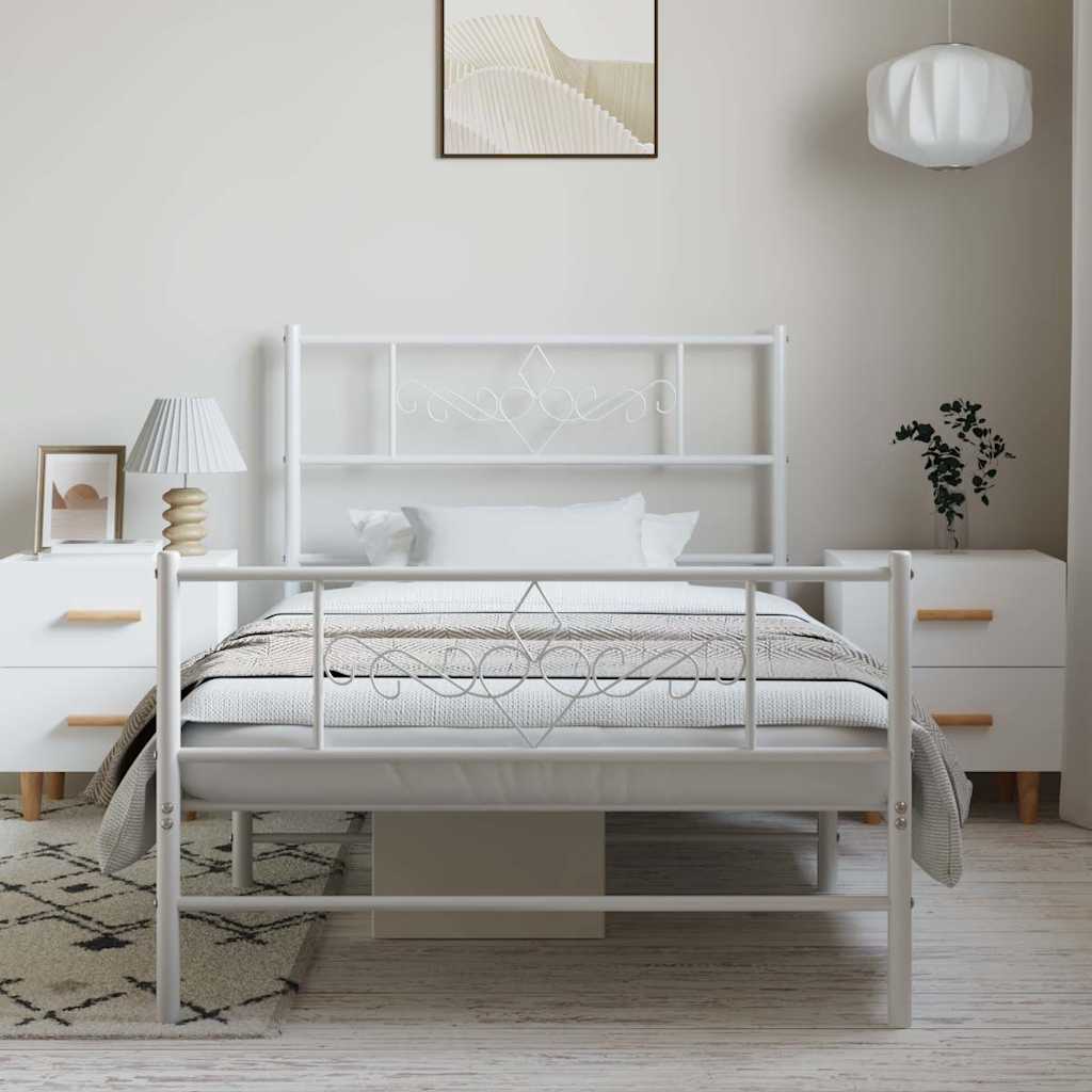 Metal Bed Frame without Mattress with Footboard White 100x200cm