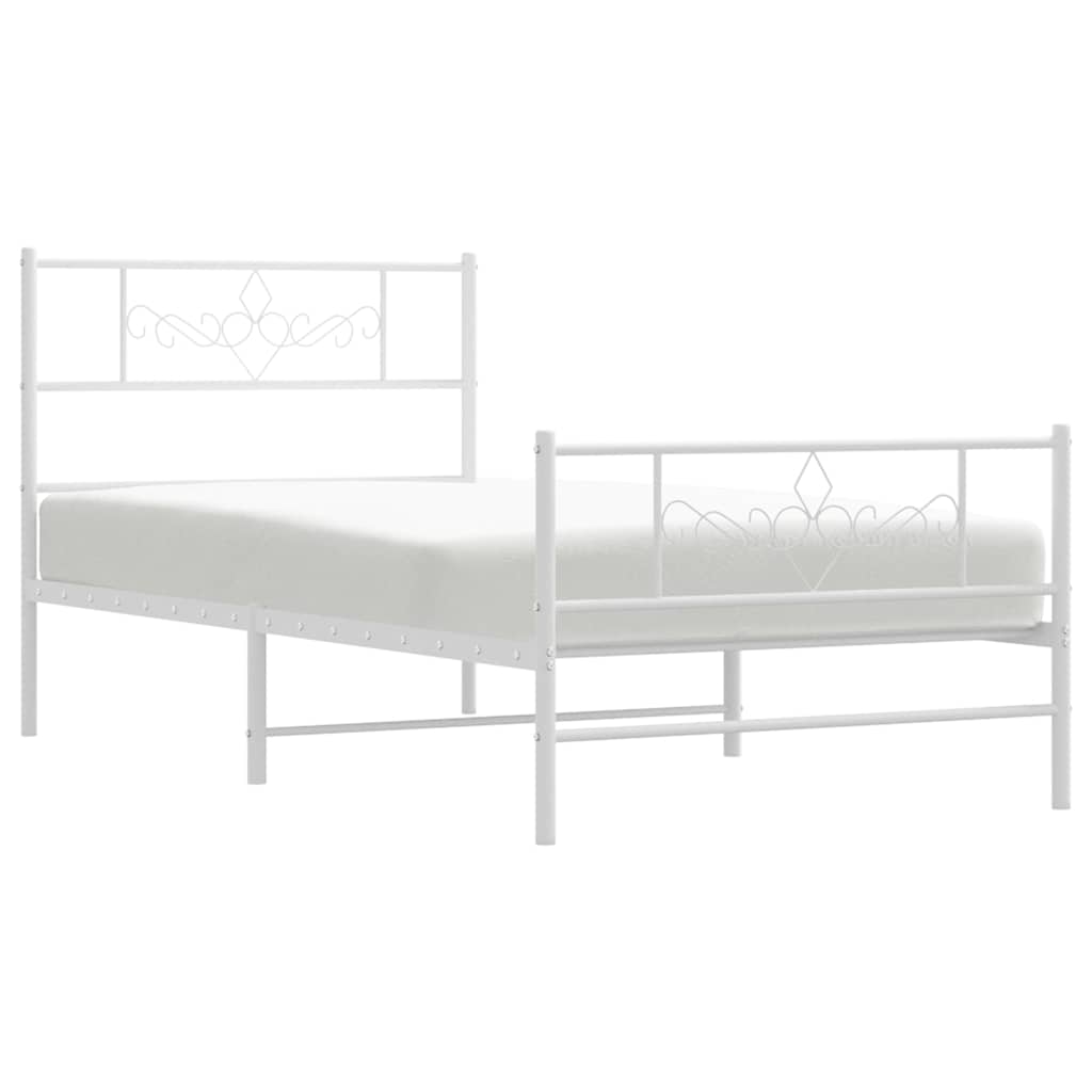Metal Bed Frame without Mattress with Footboard White 100x200cm