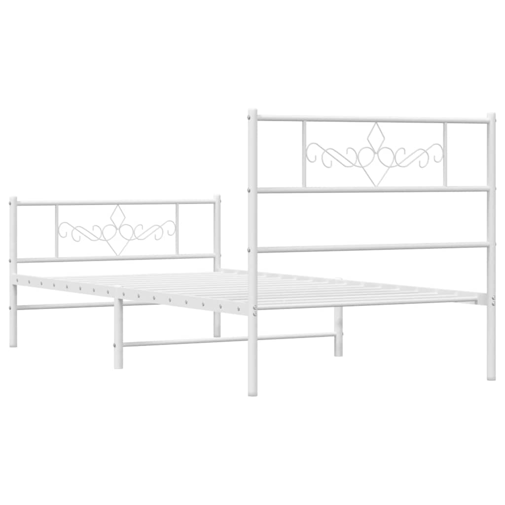 Metal Bed Frame without Mattress with Footboard White 100x200cm