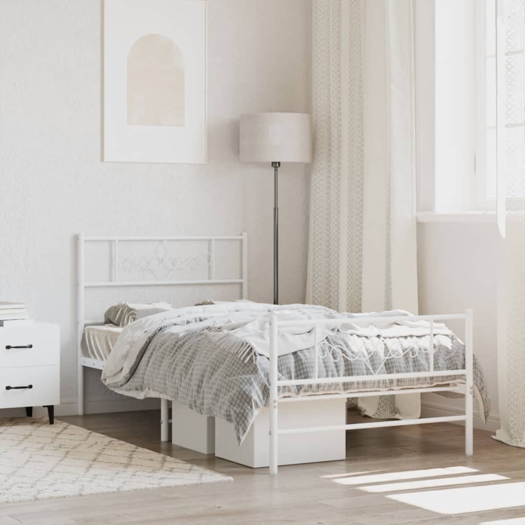 Metal Bed Frame without Mattress with Footboard White 107x203cm