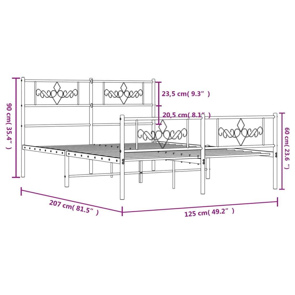 Metal Bed Frame without Mattress with Footboard White 120x200cm