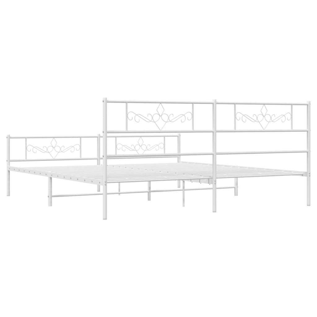 Metal Bed Frame without Mattress with Footboard White 183x213cm