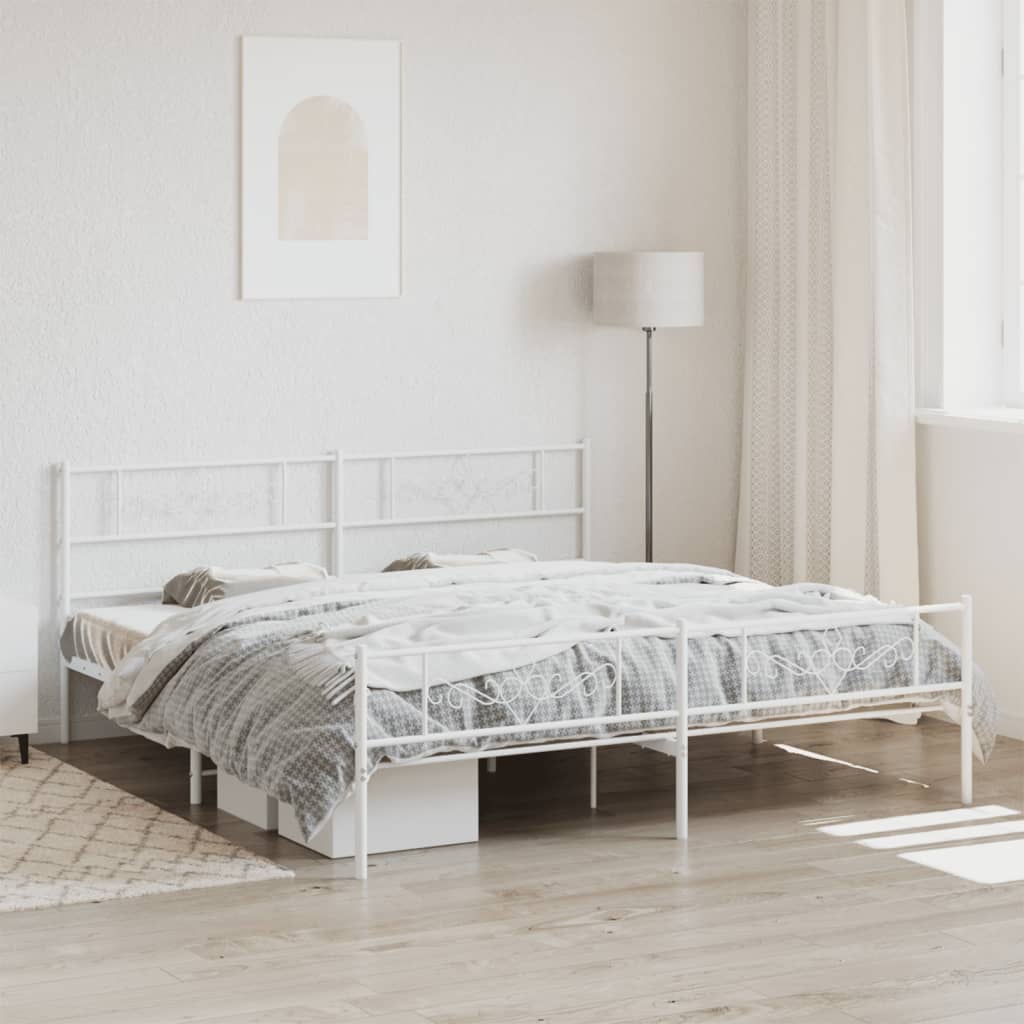 Metal Bed Frame without Mattress with Footboard White 193x203cm