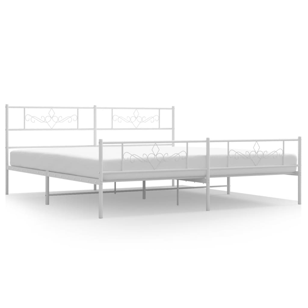 Metal Bed Frame without Mattress with Footboard White 200x200cm