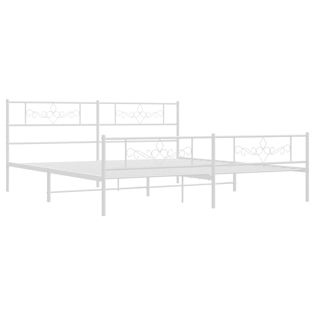 Metal Bed Frame without Mattress with Footboard White 200x200cm