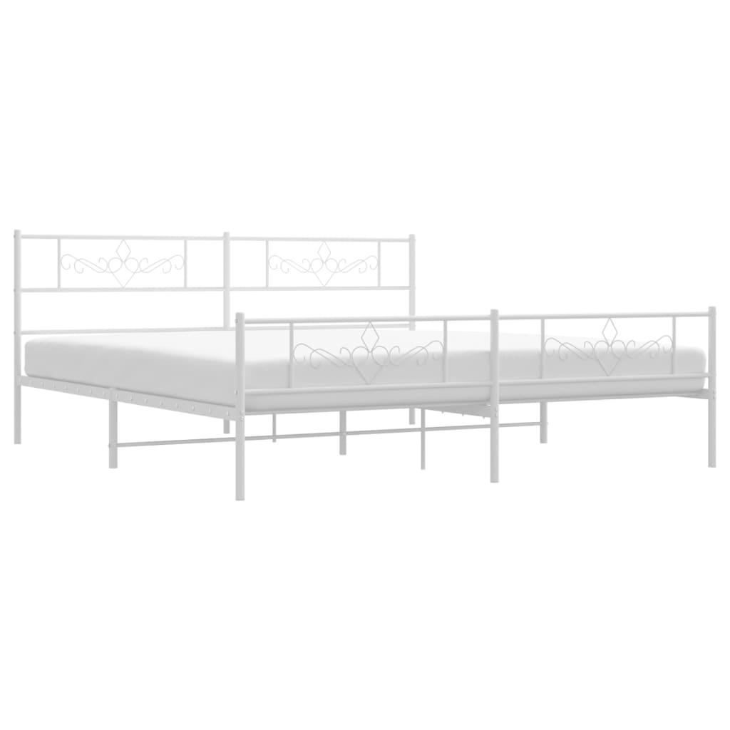 Metal Bed Frame without Mattress with Footboard White 200x200cm