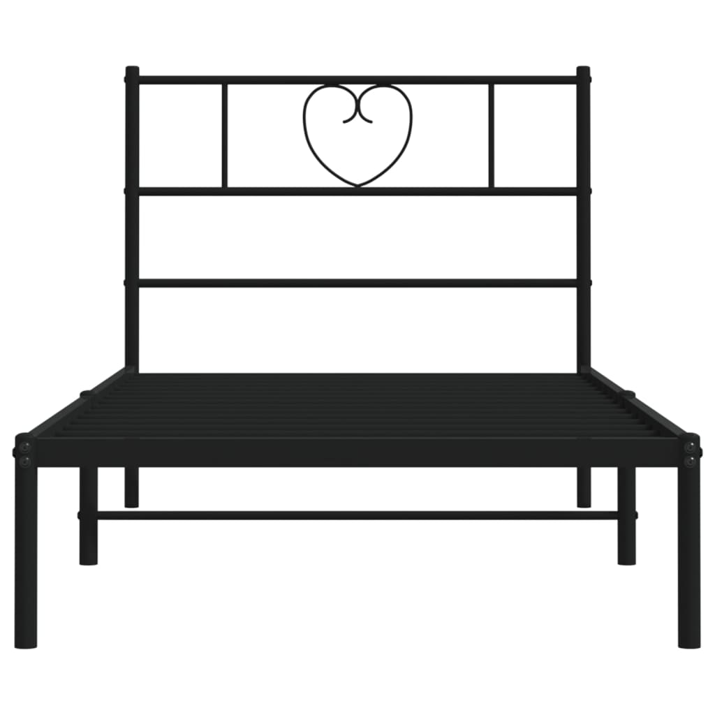 Metal Bed Frame without Mattress with Headboard Black 100x190cm
