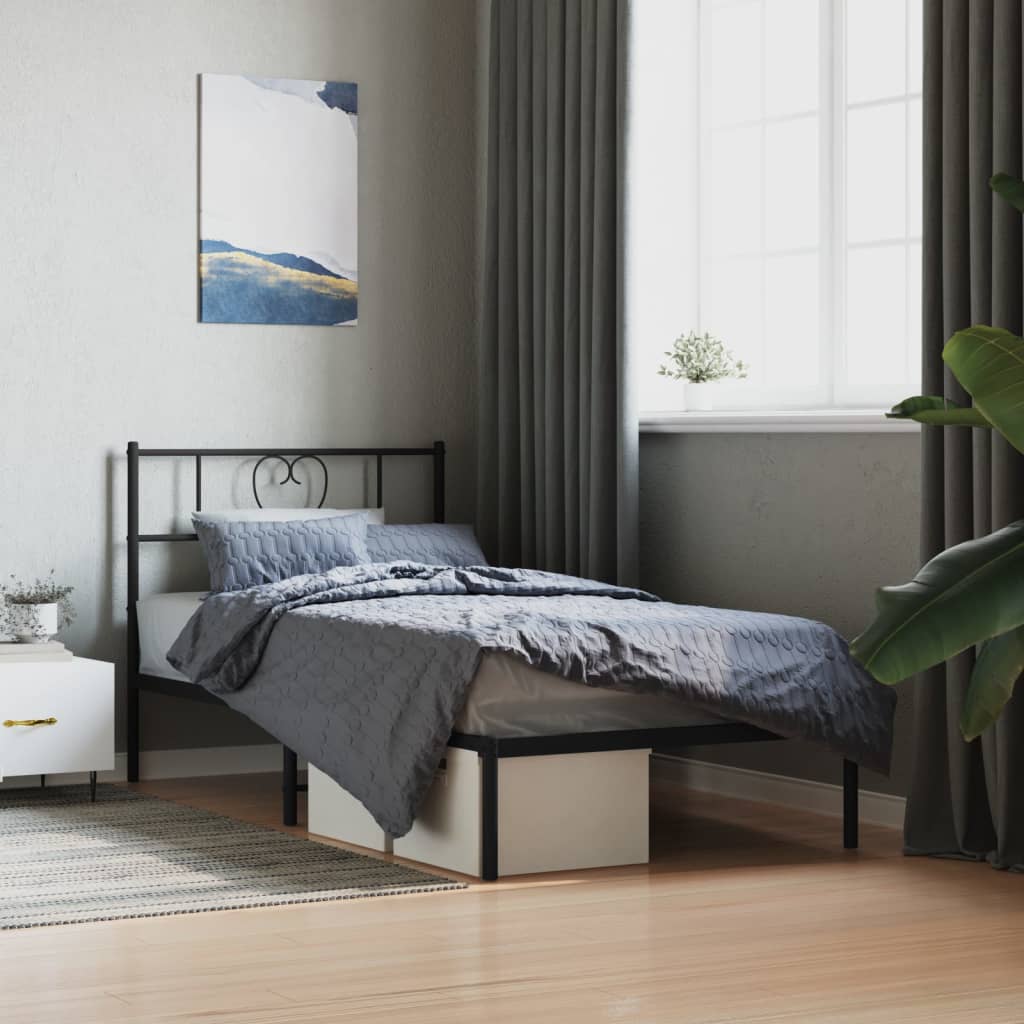 Metal Bed Frame without Mattress with Headboard Black 100x190cm