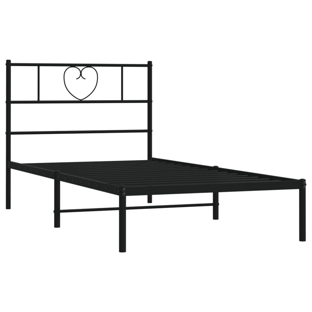 Metal Bed Frame without Mattress with Headboard Black 100x200cm
