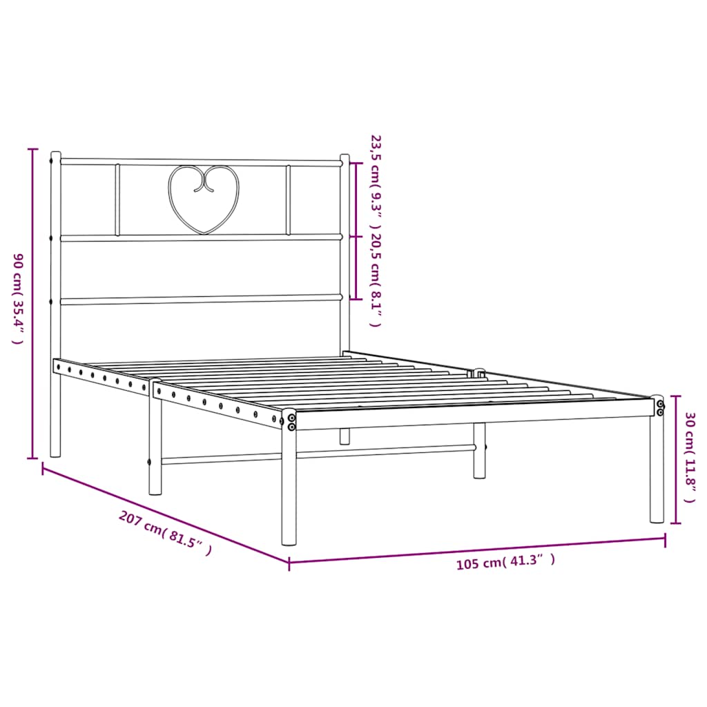 Metal Bed Frame without Mattress with Headboard Black 100x200cm