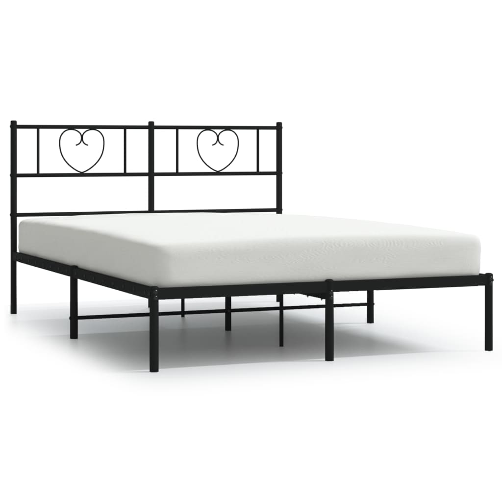 Metal Bed Frame without Mattress with Headboard Black 120x190cm