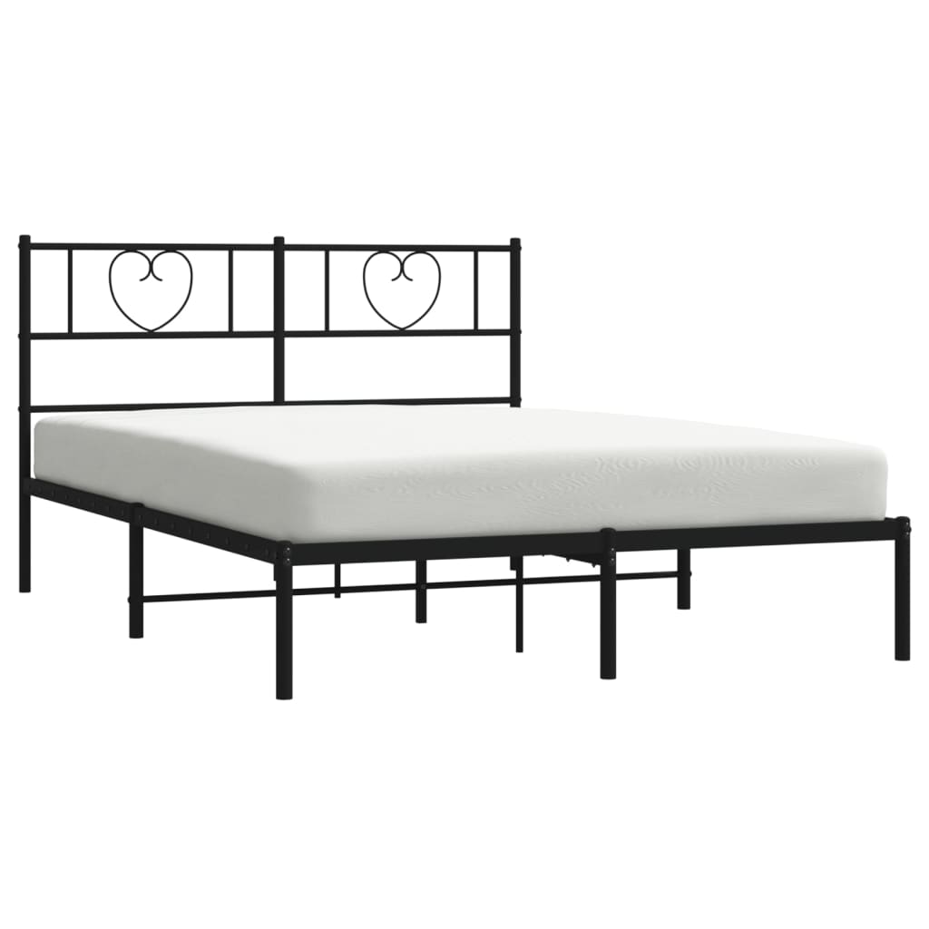 Metal Bed Frame without Mattress with Headboard Black 120x190cm