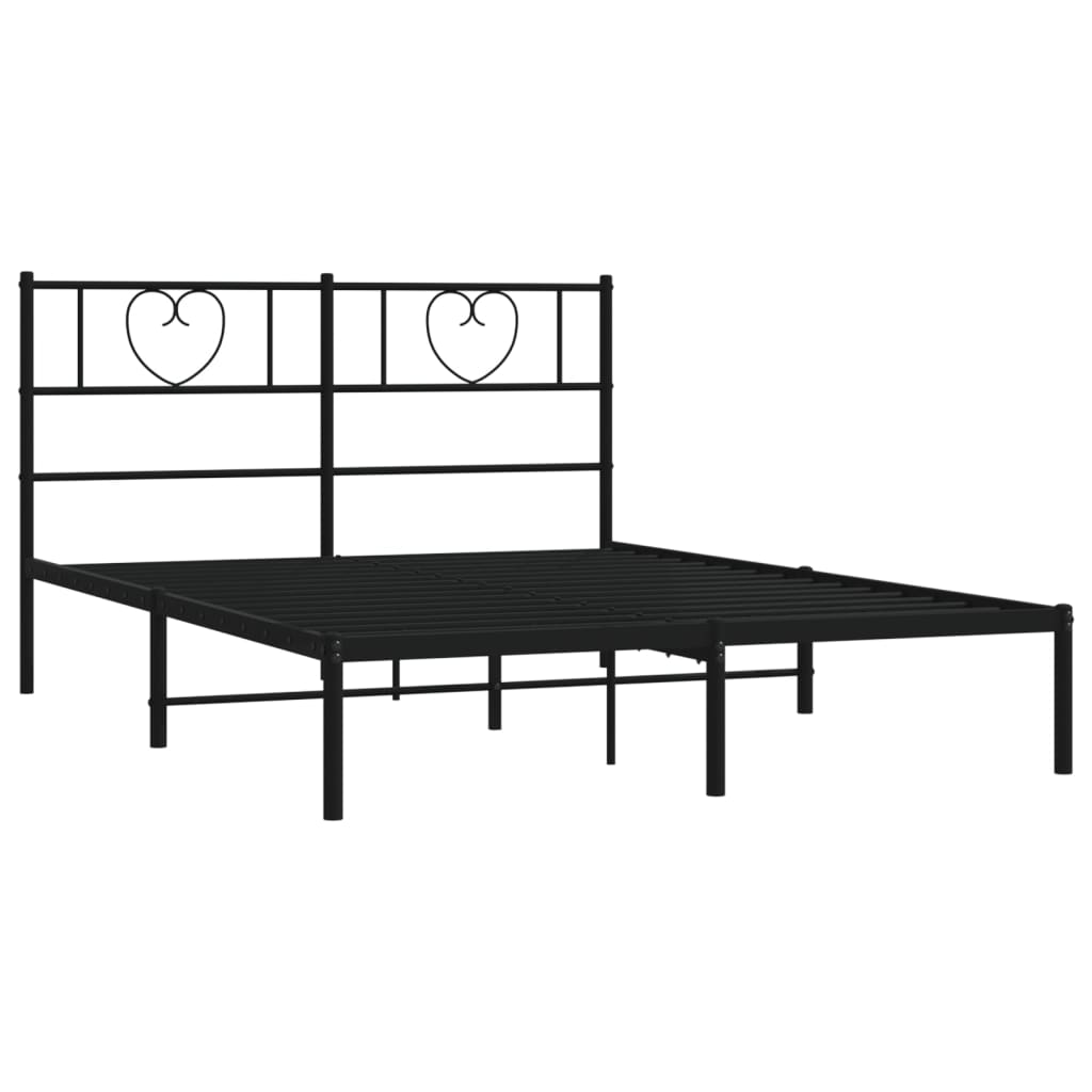 Metal Bed Frame without Mattress with Headboard Black 120x190cm