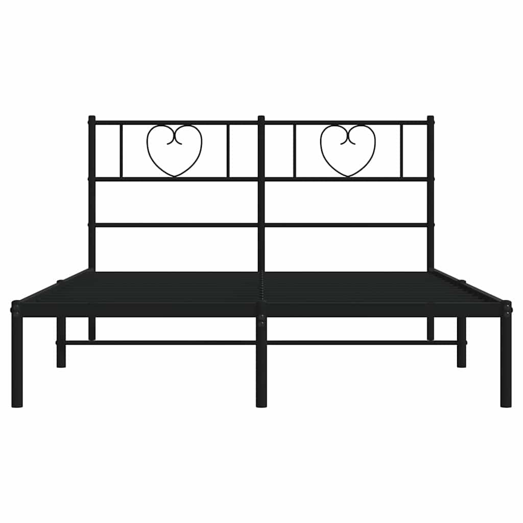 Metal Bed Frame without Mattress with Headboard Black 135x190cm