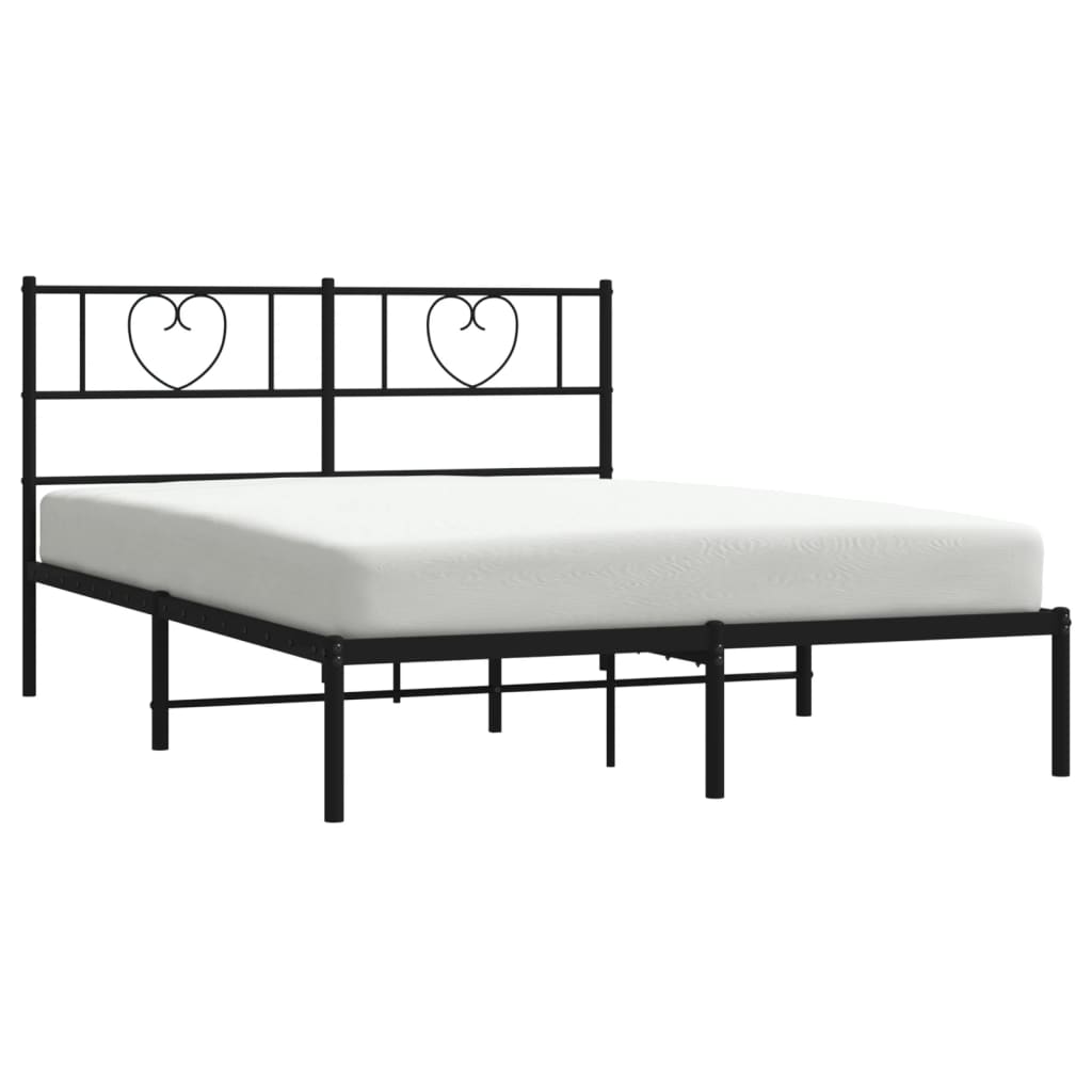Metal Bed Frame without Mattress with Headboard Black 140x190cm