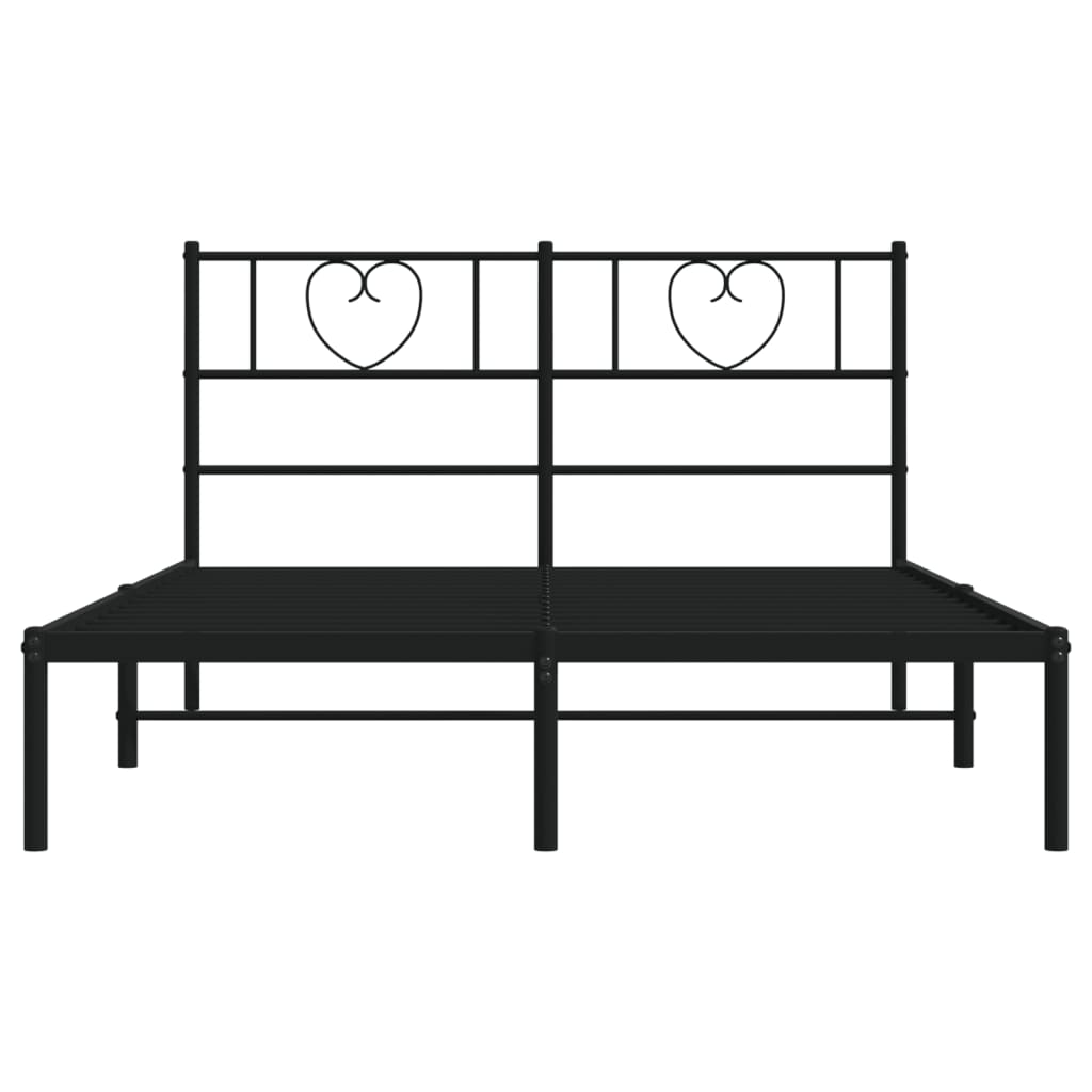 Metal Bed Frame without Mattress with Headboard Black 140x190cm