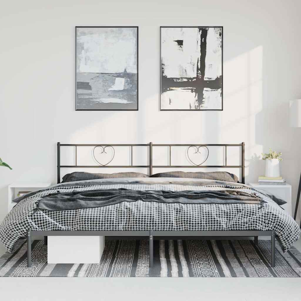 Metal Bed Frame without Mattress with Headboard Black 183x213cm