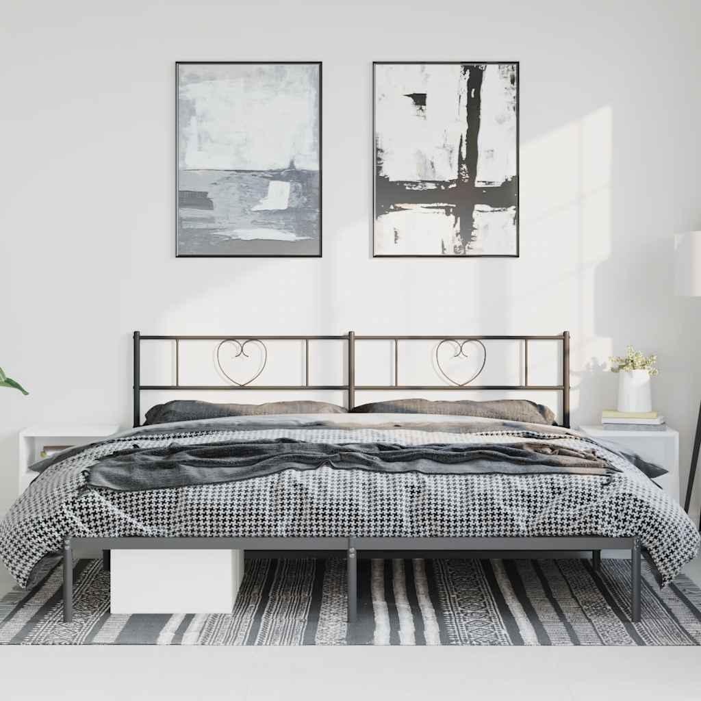 Metal Bed Frame without Mattress with Headboard Black 193x203cm