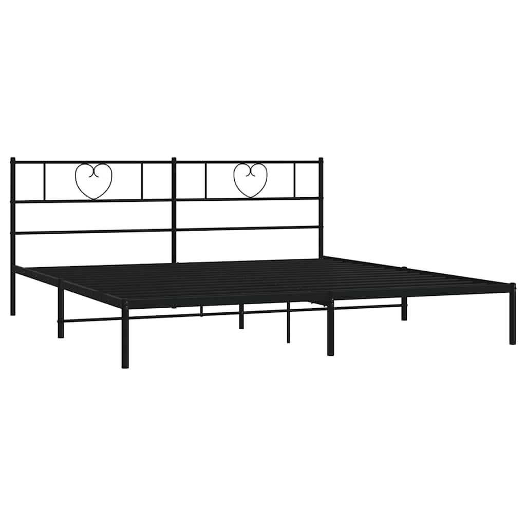 Metal Bed Frame without Mattress with Headboard Black 193x203cm